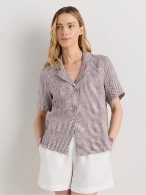 Checked Short-Sleeve Button-Up Shirt in Mauve